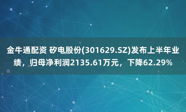 金牛通配资 矽电股份(301629.SZ)发布上半年业绩,归母净利润2135.61万元,下降62.29%